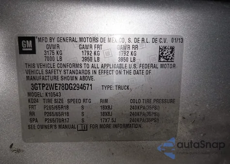 2013 GMC Sierra 1500 Slt z USA, uszkodzony, nr VIN 3GTP2WE78DG294671